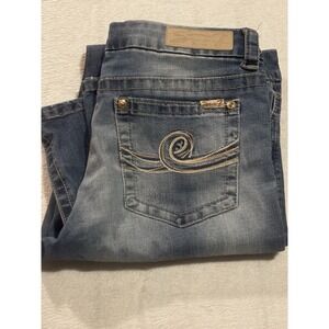 Seven 7 Jeans Women's Bootcut Size 12 Blue Denim Distressed Embroidered Western